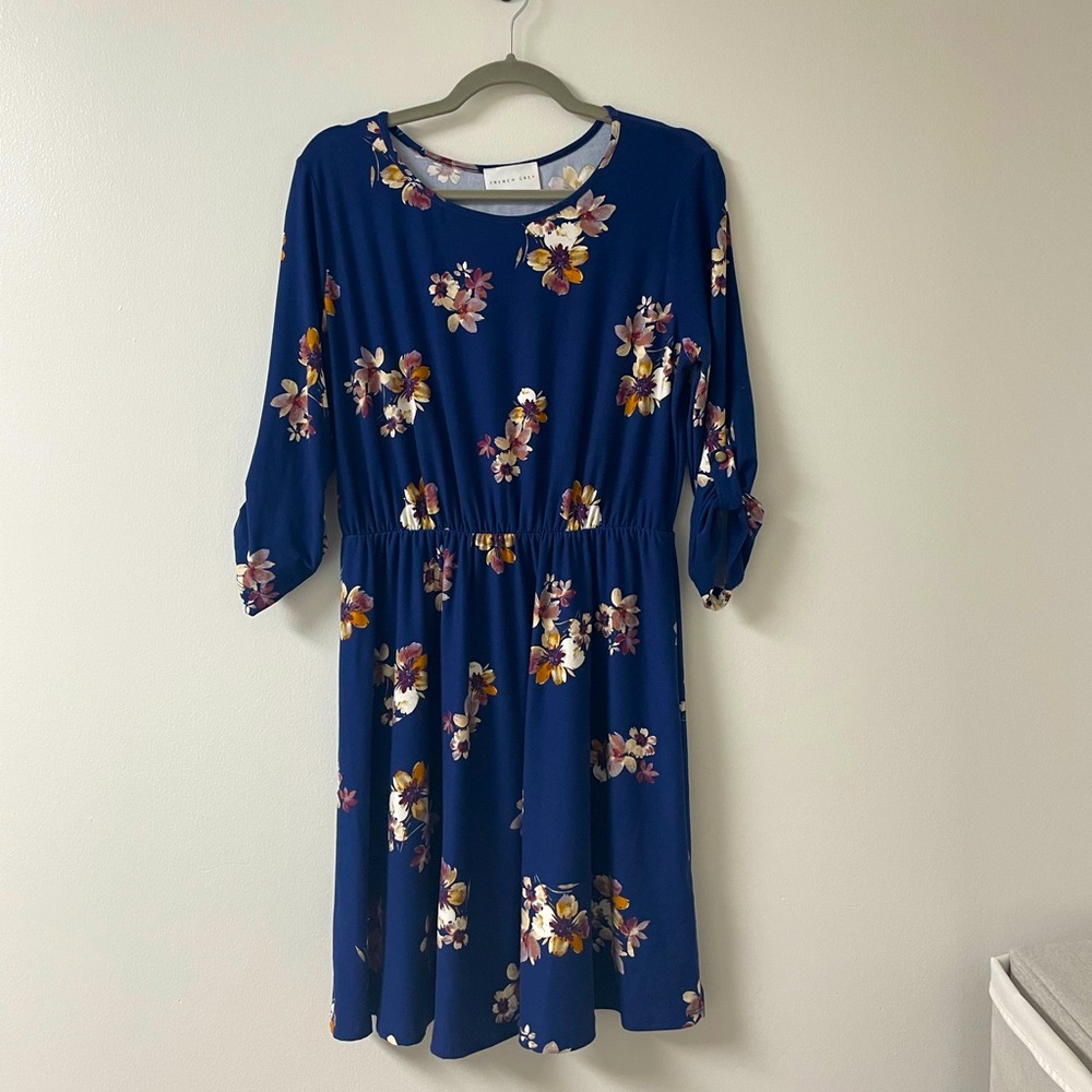 French Grey Navy Floral Dress